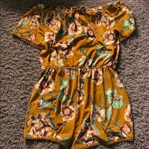 Floral yellow off the shoulder romper